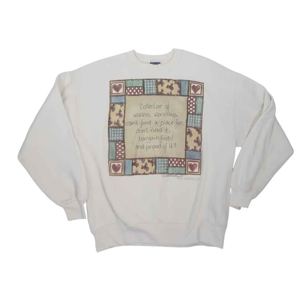 Vintage 90s Cream Kitschy Glitter Sweatshirt Heidi Satterberg Art L